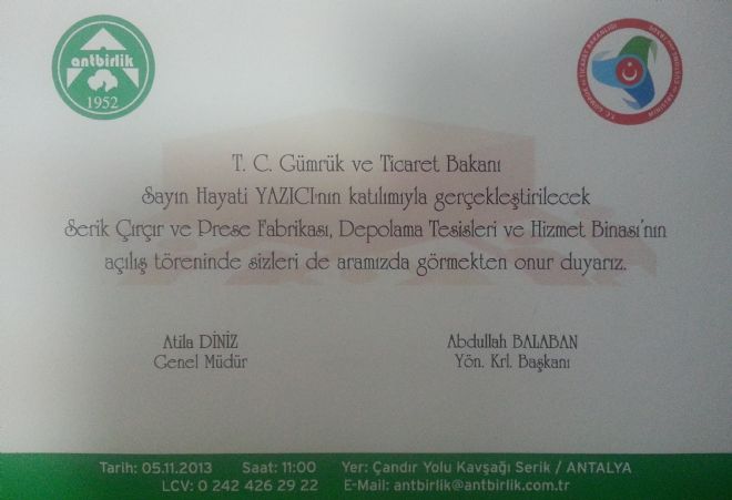 BAKAN YAZICI 5 KASIM'DA ANTBİRLİK TESİSLERİ AÇILIŞINDA