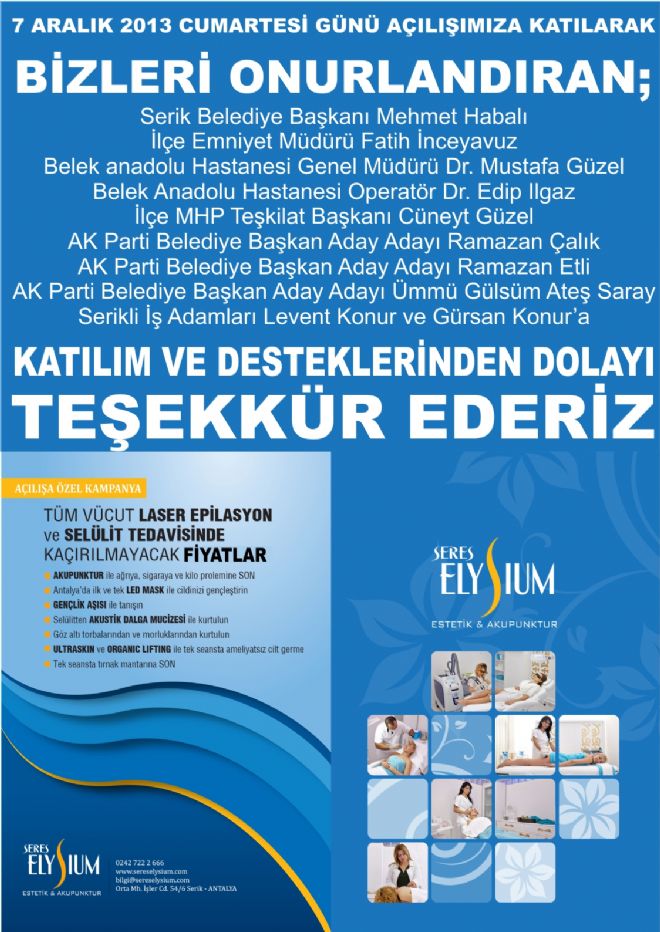 SERES ELYSIUM'DAN TEŞEKKÜR