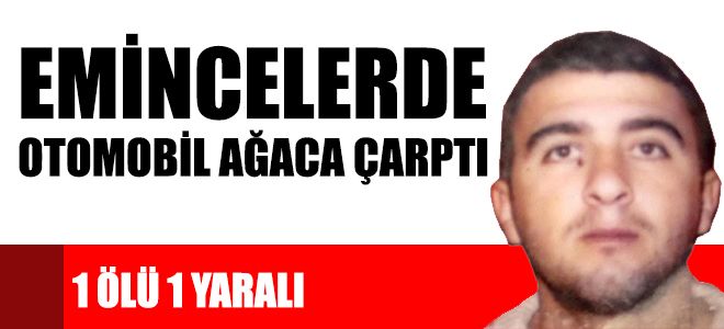 EMİNCELERDE OTOMOBİL AĞACA ÇARPTI 1 ÖLÜ, 1 YARALI